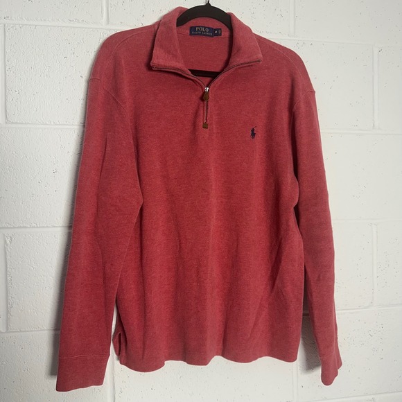 Polo Ralph Lauren Other - Polo Ralph Lauren Mens Quarter Zip Pullover Sweater Heather Red Cotton Size M
